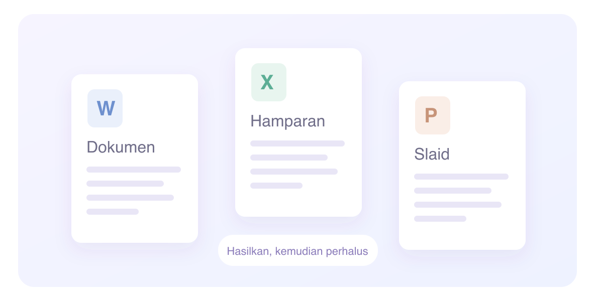 Ilustrasi keupayaan QwenWork untuk menjana dan menyunting hasil kerja Office